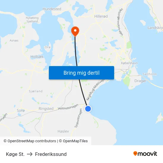 Køge St. to Frederikssund map