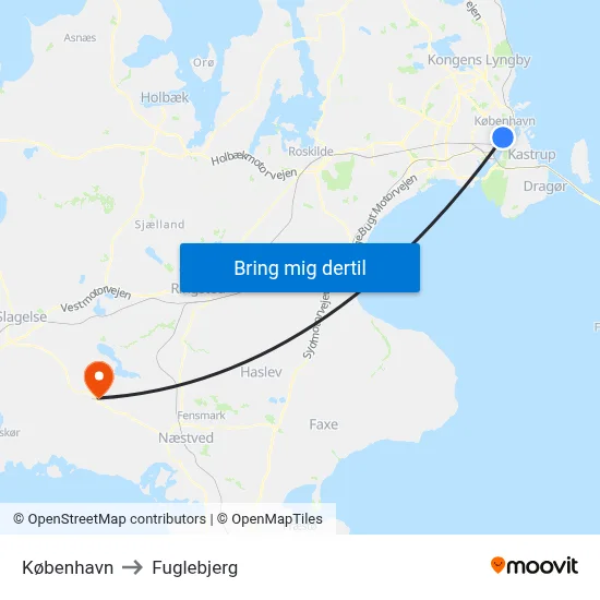 København to Fuglebjerg map