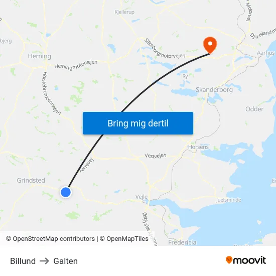 Billund to Galten map
