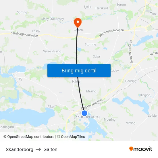 Skanderborg to Galten map
