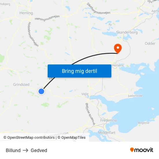 Billund to Gedved map