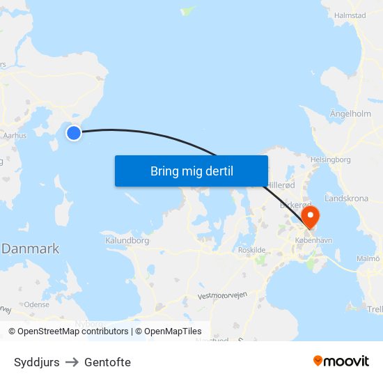 Syddjurs to Gentofte map