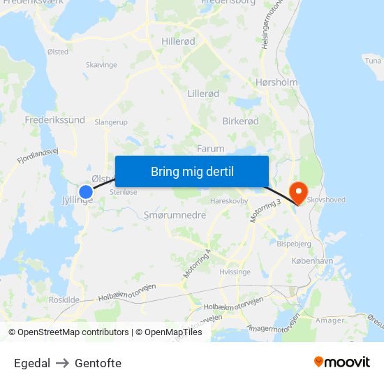 Egedal to Gentofte map