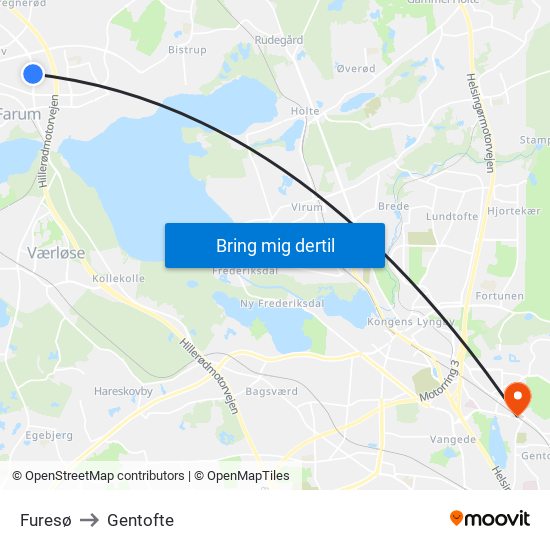 Furesø to Gentofte map