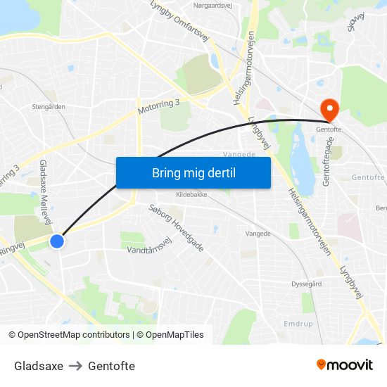 Gladsaxe to Gentofte map