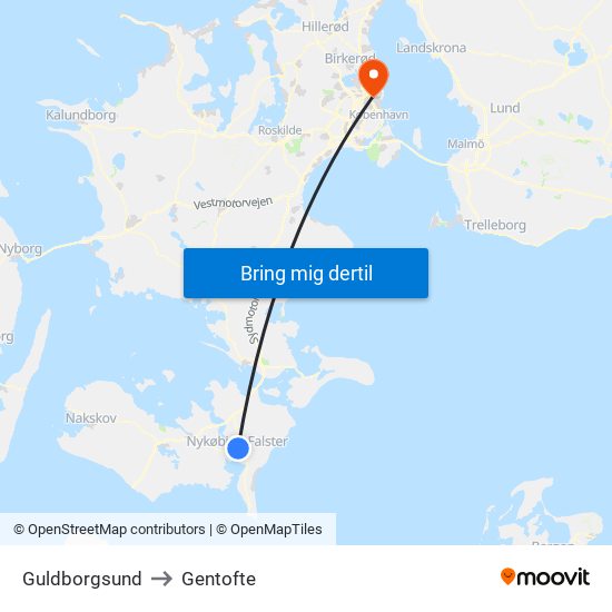 Guldborgsund to Gentofte map