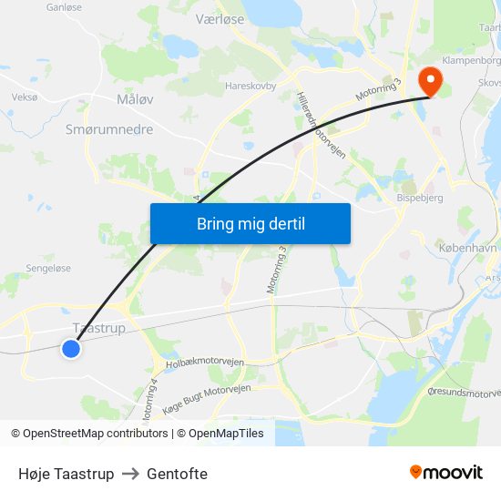 Høje Taastrup to Gentofte map