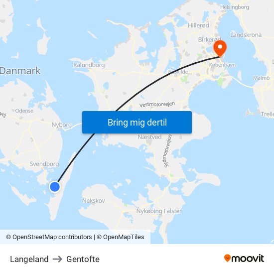 Langeland to Gentofte map