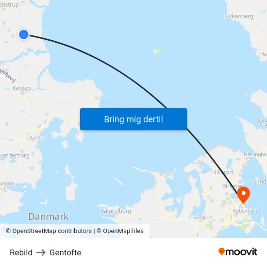 Rebild to Gentofte map