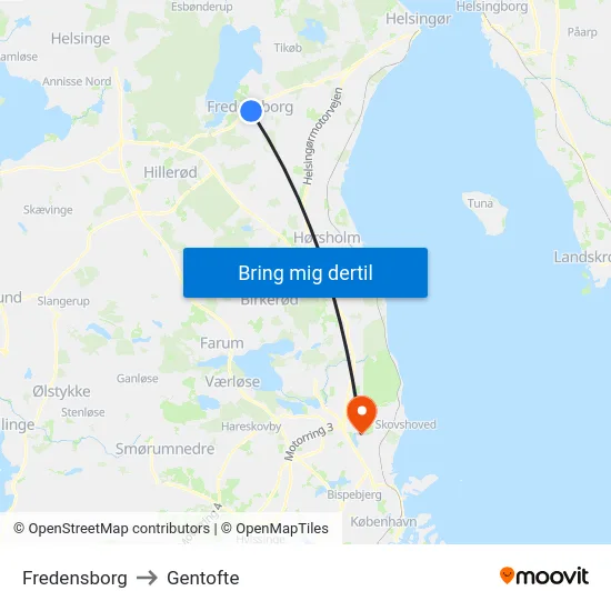 Fredensborg to Gentofte map