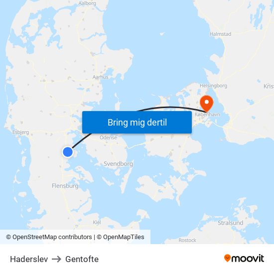 Haderslev to Gentofte map