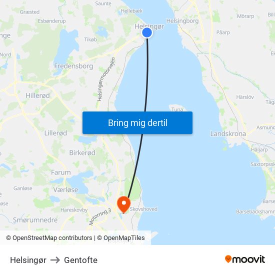 Helsingør to Gentofte map