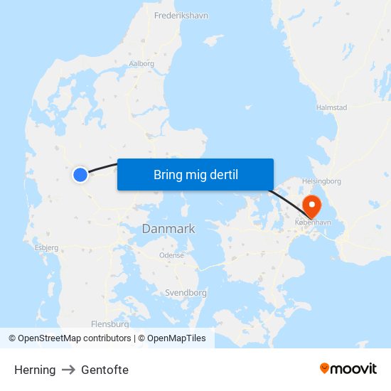 Herning to Gentofte map