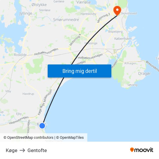 Køge to Gentofte map