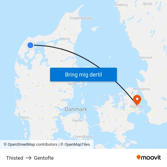 Thisted to Gentofte map