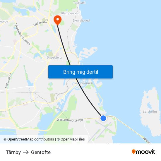 Tårnby to Gentofte map
