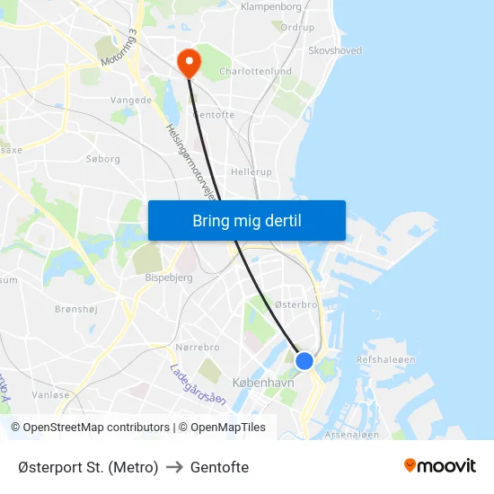 Østerport St. (Metro) to Gentofte map
