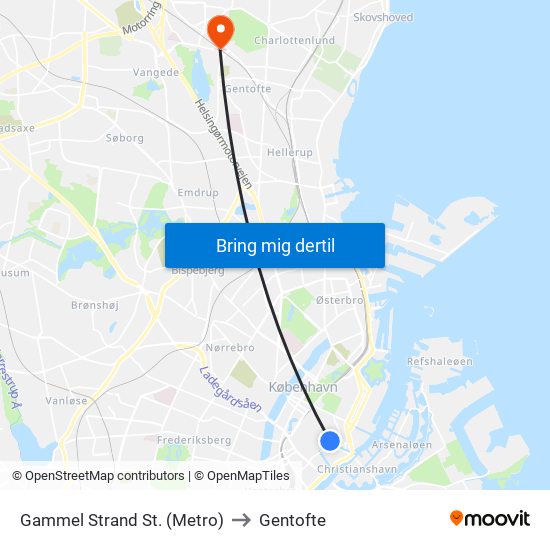 Gammel Strand St. (Metro) to Gentofte map