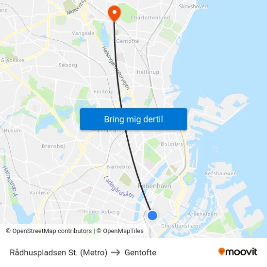 Rådhuspladsen St. (Metro) to Gentofte map
