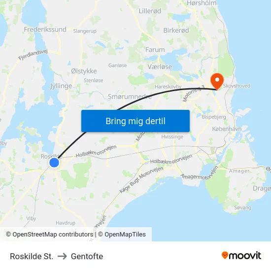 Roskilde St. to Gentofte map