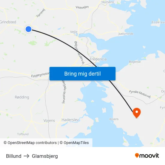 Billund to Glamsbjerg map