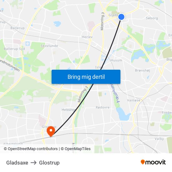 Gladsaxe to Glostrup map