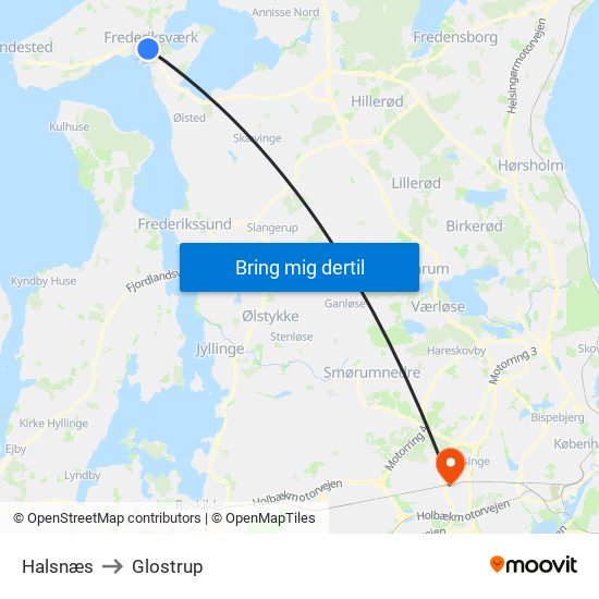 Halsnæs to Glostrup map