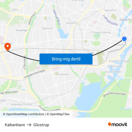 København to Glostrup map