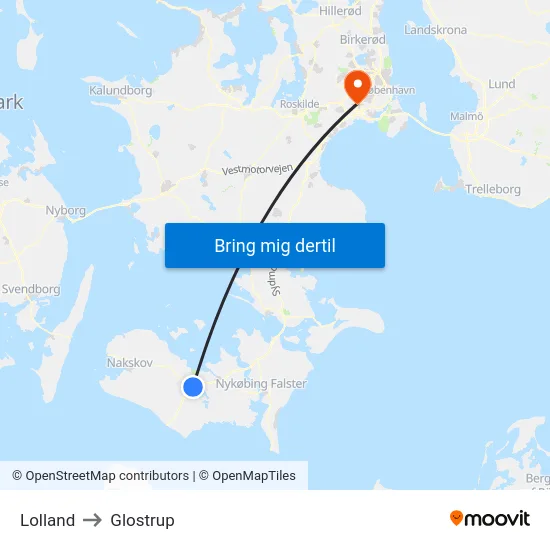 Lolland to Glostrup map