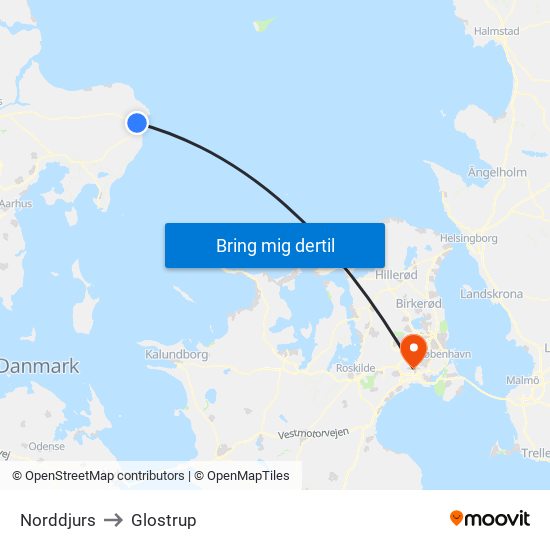 Norddjurs to Glostrup map