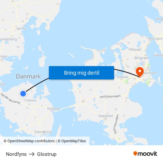 Nordfyns to Glostrup map