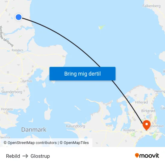 Rebild to Glostrup map
