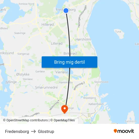 Fredensborg to Glostrup map
