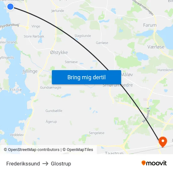 Frederikssund to Glostrup map
