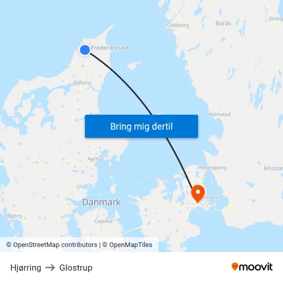 Hjørring to Glostrup map