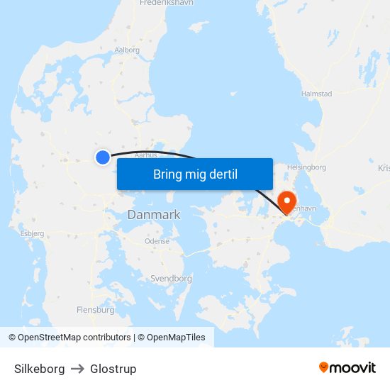 Silkeborg to Glostrup map