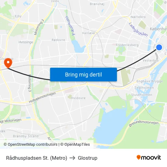 Rådhuspladsen St. (Metro) to Glostrup map