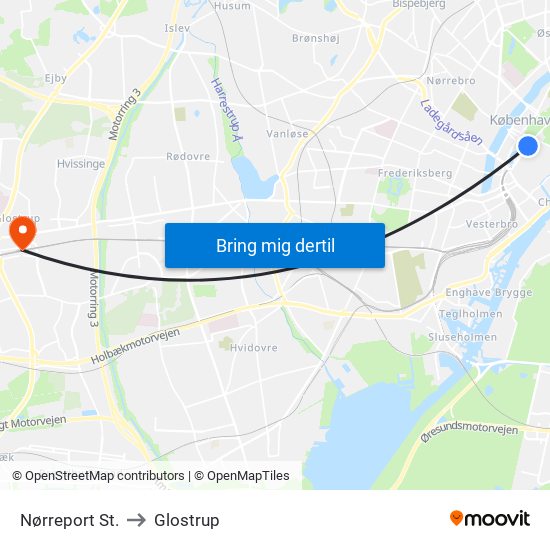 Nørreport St. to Glostrup map