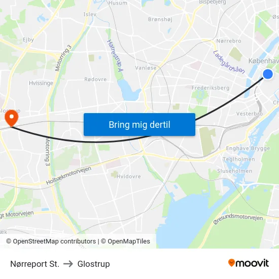 Nørreport St. to Glostrup map