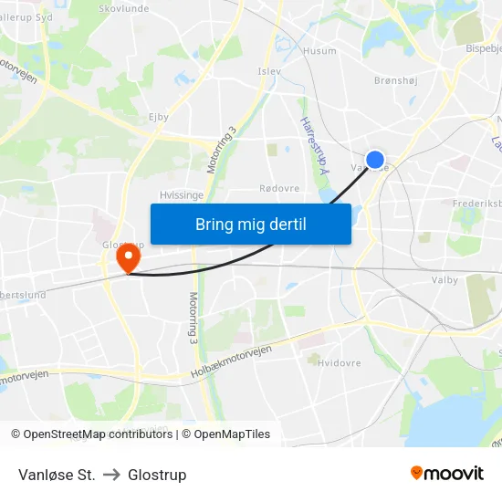 Vanløse St. to Glostrup map