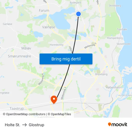 Holte St. to Glostrup map