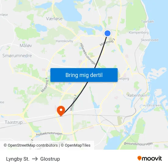 Lyngby St. to Glostrup map