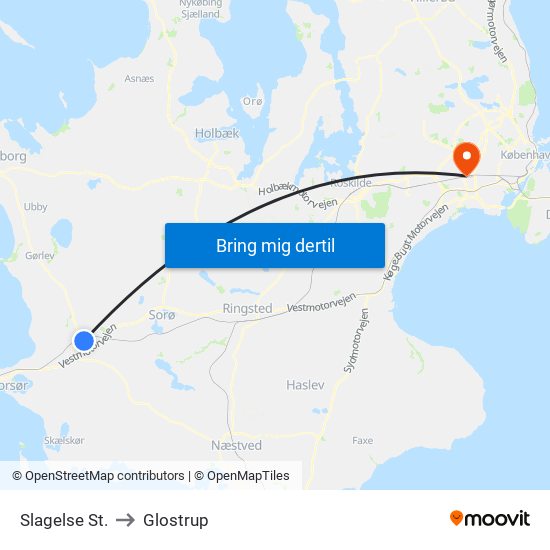 Slagelse St. to Glostrup map