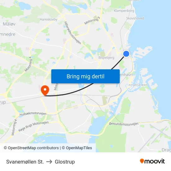 Svanemøllen St. to Glostrup map
