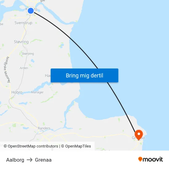 Aalborg to Grenaa map