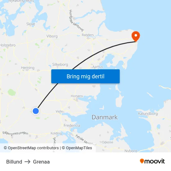 Billund to Grenaa map