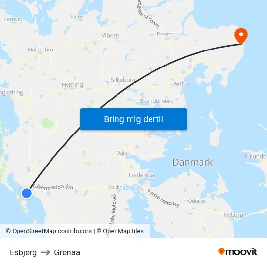 Esbjerg to Grenaa map