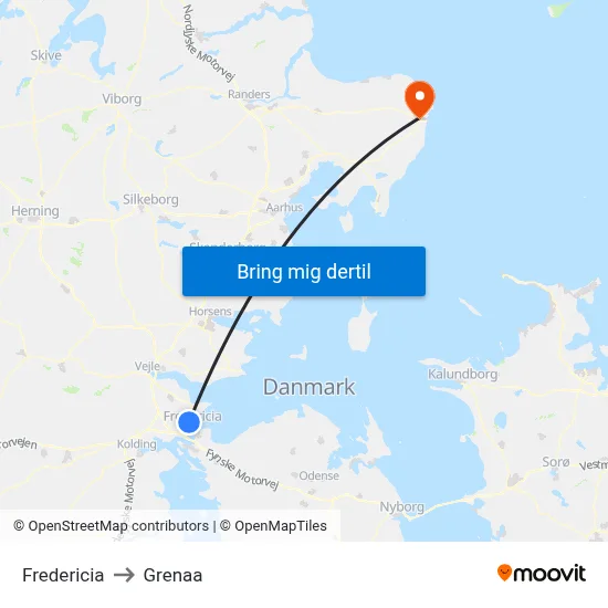 Fredericia to Grenaa map
