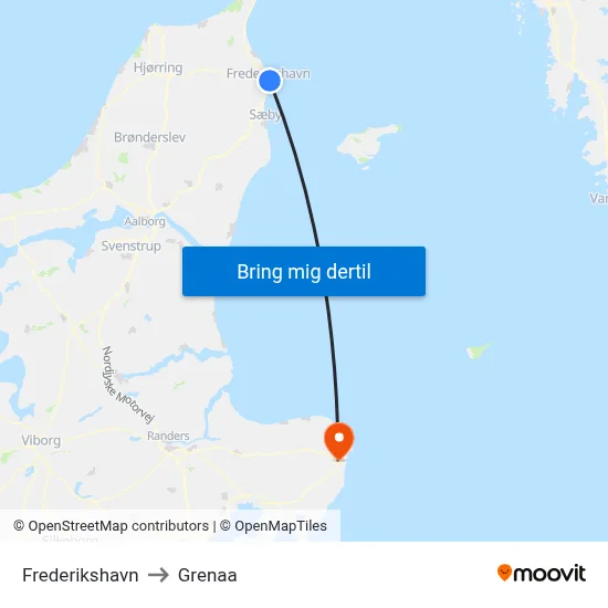 Frederikshavn to Grenaa map