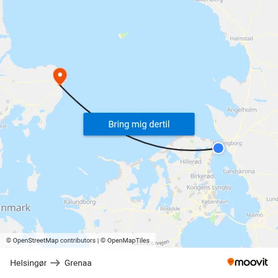 Helsingør to Grenaa map